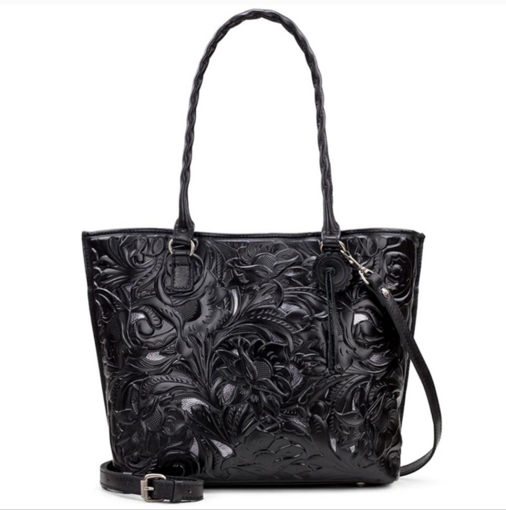 NWT 🖤❤️ Black Patricia Nash Adeline Burnished Cutout Tooled Tote Leather Tote
